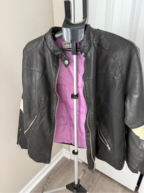 We The Free Black faux Leather Moto Jacket with Purple Lining Brand new